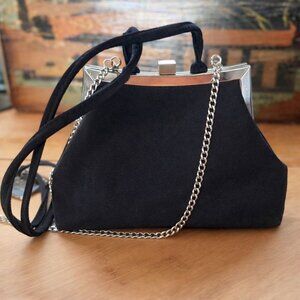 Vintage Liz Claiborne Evening Bag, Black Fabric, Chain Shoulder Strap, 1980-90s